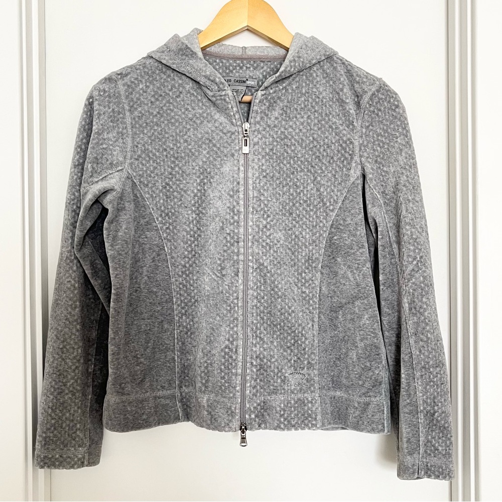 Vintage Oleg Cassini Sport Women's Velour Full Zip Hoodie Size S Gray Soft Comfy